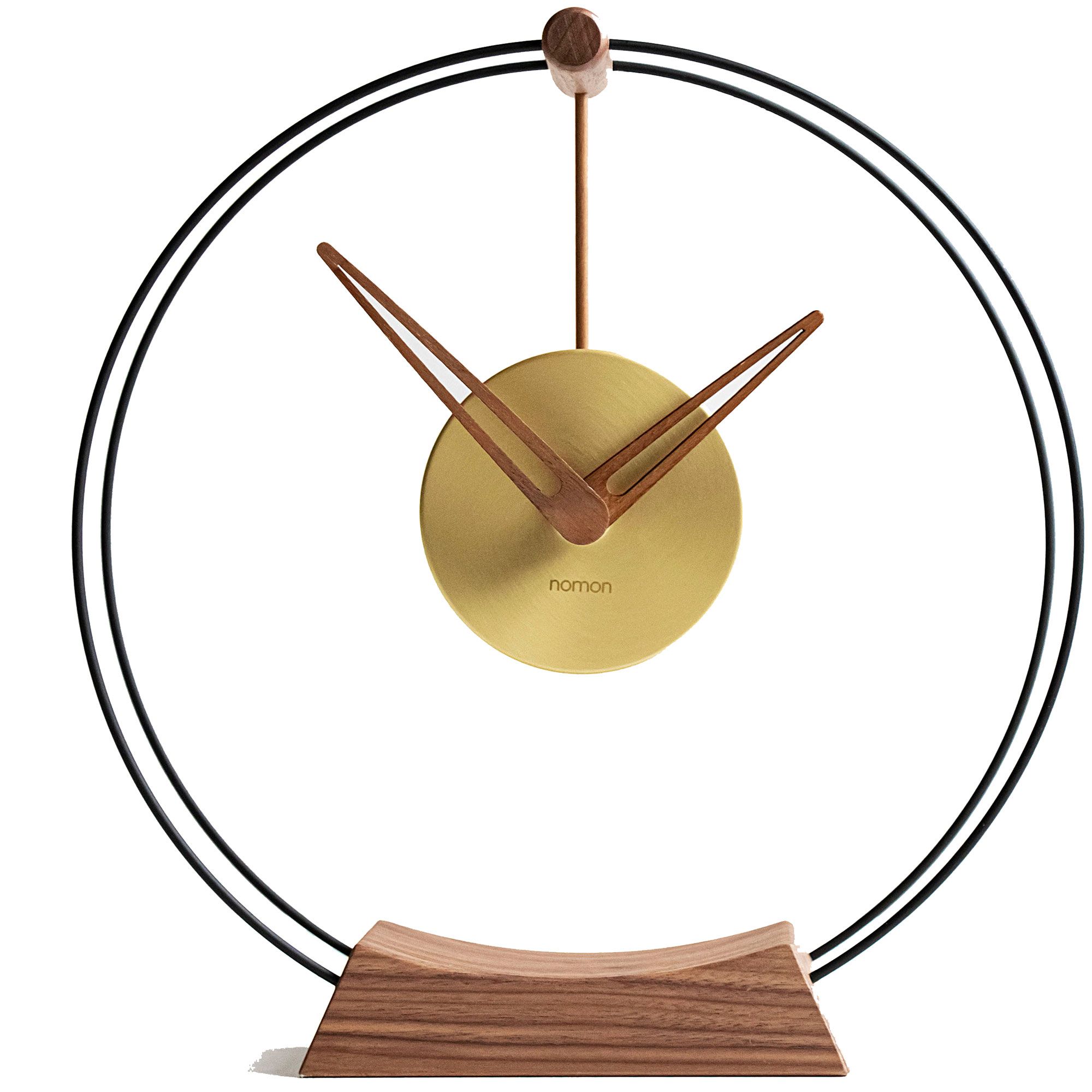 Nomon Mini Aire — Reloj de mesa dorado nogal